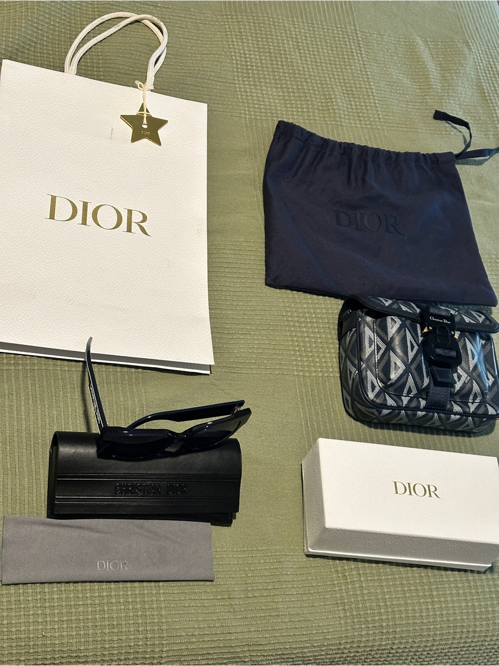 100% Authentic Dior Navy Blue & White Sunglasses and small crossbody clutch bag